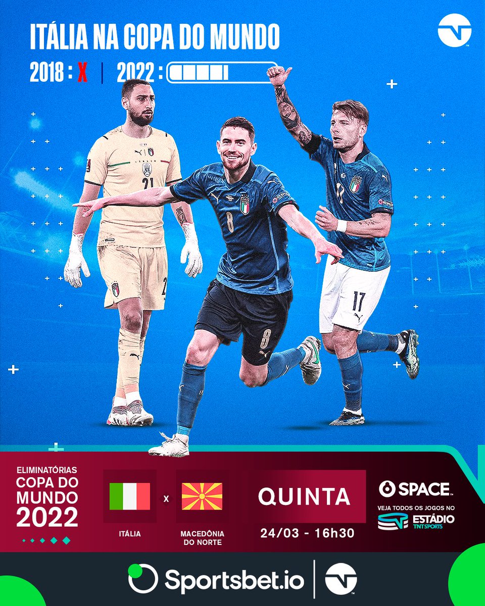 TNTSportsBR's tweet photo. ESSE ANO VAI? 🤔 A Itália segue no sonho de conseguir uma vaga na Copa de 2022. Você acompanha a semi da repescagem contra a Macedônia do Norte amanhã, às 16h30, no @spacebrasil e no @EstadioBR (https://t.co/QfVGLo0yCh). #EliminatóriasNoSpace #DeuGreen #ElimIO @sportsbetiobr https://t.co/DKc30QqL4C