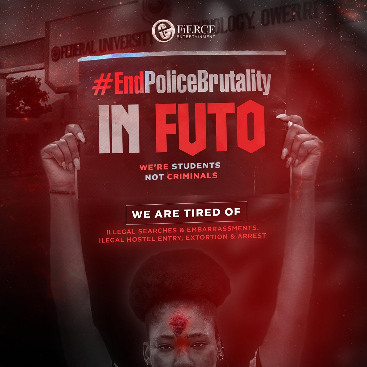 FIERCE_ENT's tweet photo. Students of federal university of technology Owerri FUTO has reportedly complained of police extortion, brutality in the campus and it's environs with no response towards the issue. so let's keep the tags on.
#futo #EndPoliceBrutalityinfuto 

WE'RE STUDENTS NOT CRIMINALS https://t.co/ReDGiW50Lt