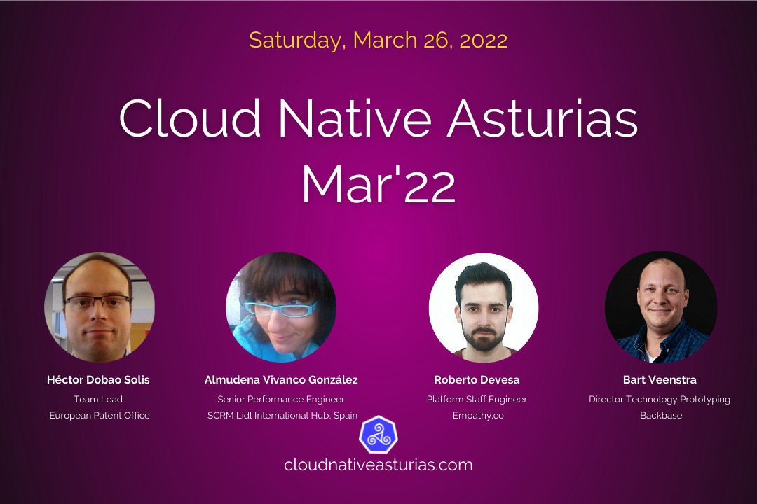 cloudnativeast's tweet image. ⏰Cloud Native Asturias Mar&apos;22 is around the corner and here you have the final panel!🎊🎉🚀

Hector Dobao, @MrsDaehin, Roberto Devesa &amp;amp; @bartveenstra!

🆓📅March 26th, 2022 - 10:00 a.m. GMT+1👉community.cncf.io/events/details…
 
@CloudNativeFdn @EmpathyCo_
 
 #CNAMAR22 #asturias #meetups