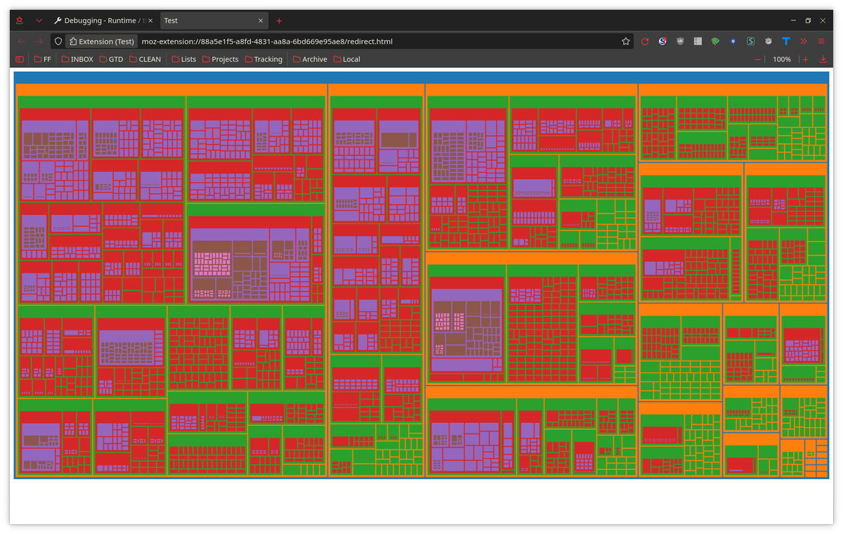 bberberov's tweet photo. Experiments with #d3js.  16k bookmarks visualized in a treemap.  First one is from the "Bookmark Menu", the second one is from "Other Bookmarks"  Maybe it will turn into a full-fledged #Firefox extension.

#visualization https://t.co/r38UR2foy2