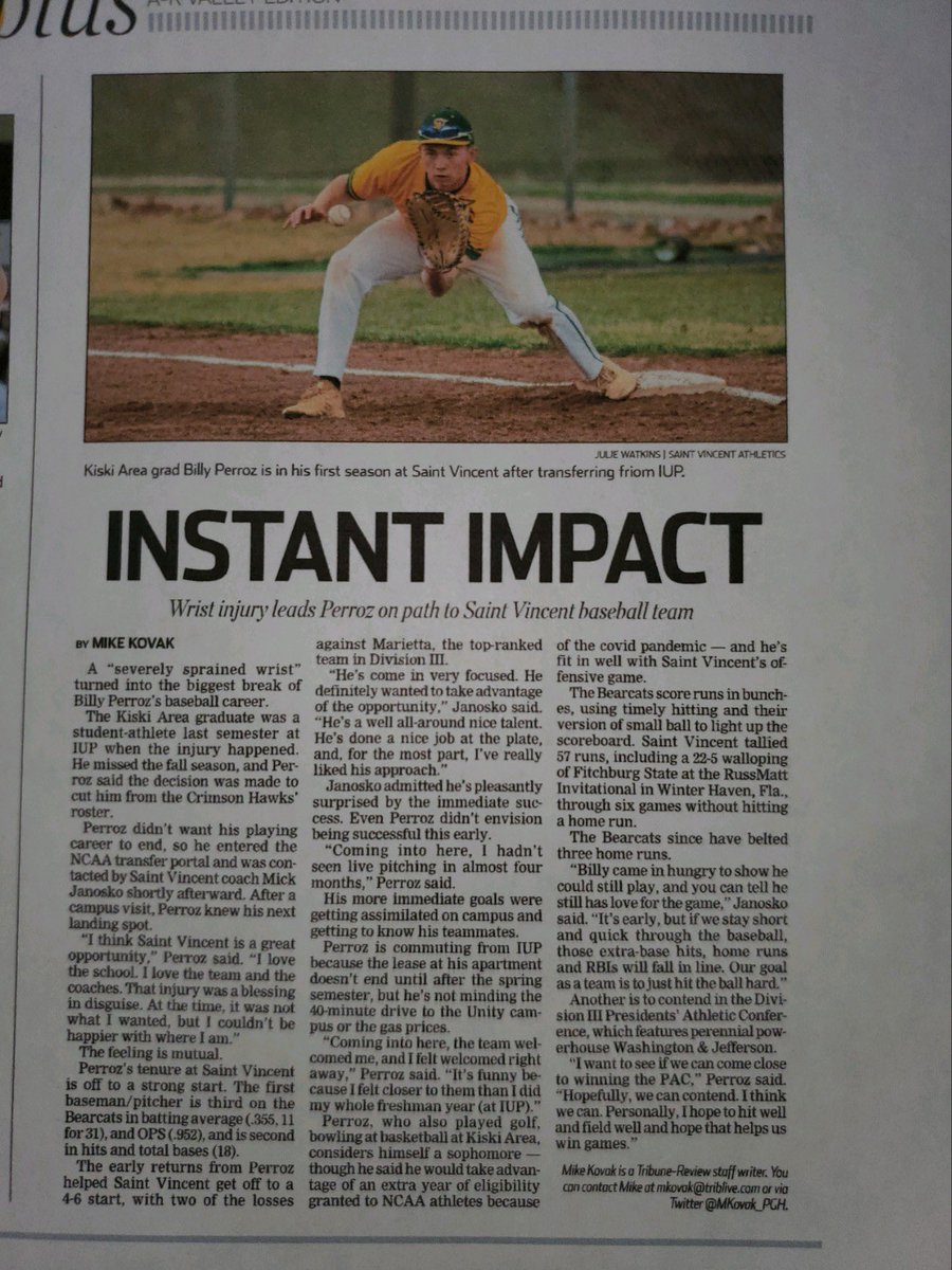KiskiAreaBB's tweet photo. Congrats to alum @bperroz10 who has burst on to the scene for @SVC_Bearcats in his first year!  #KAallDay #Family https://t.co/KPtvc6T2jF