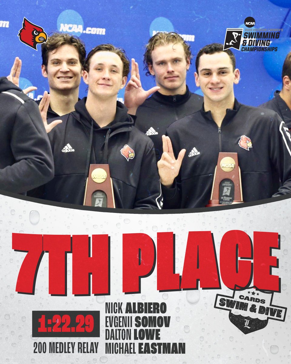 LouisvilleSD's tweet photo. All-American Relay ‼️

1:22.29 marks the third fastest 200 Medley Relay time in program history. 

#GoCards https://t.co/6fNw5aTBGo