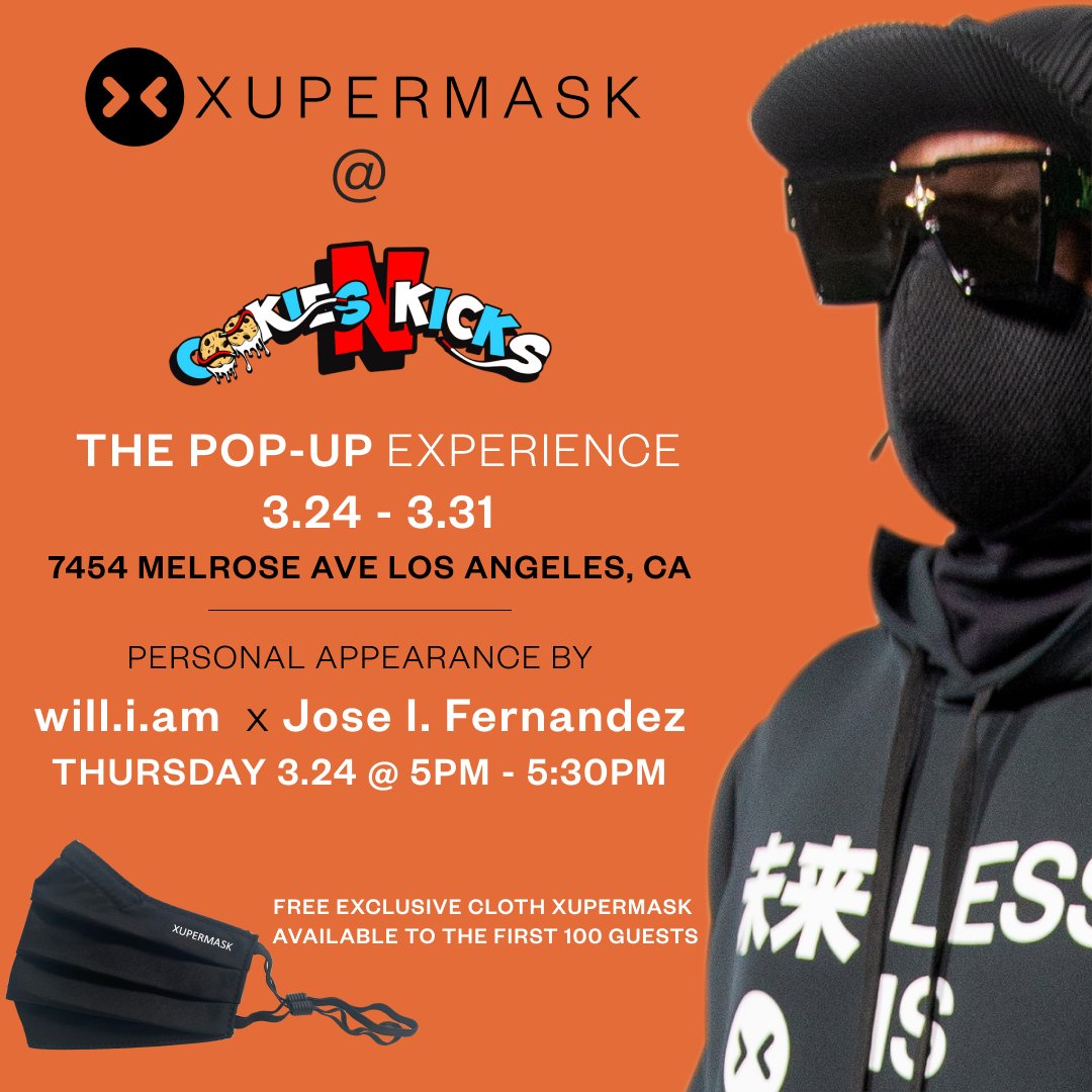 Join us for the opening event <a href="/cookiesnkicks/">Cookies N' Kicks</a> 
Thursday 3/24 at 5pm – 5:30pm PT
For exclusive personal appearance with will.i.am <a href="/iamwill/">will.i.am</a> and Jose I. Fernandez