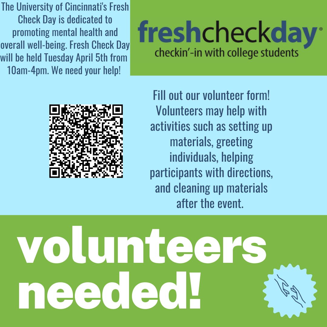 Volunteers needed! Fresh Check Day will be held on April 5th from 10am-4pm. Volunteers may help with activities such as setting up materials, greeting individuals, helping participants with directions, and cleaning up materials after the event! bit.ly/3Ju8PfX