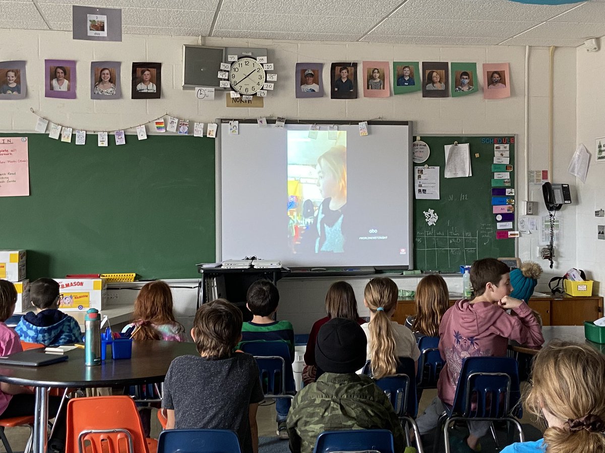 To end our early release day, we watched an uplifting video of brave Amelia, a Ukrainian 7 year old who sang "Let it Go" in a shelter. Later, in Poland, she sang the Ukrainian national anthem to a LARGE crowd. 🇺🇦💙💛