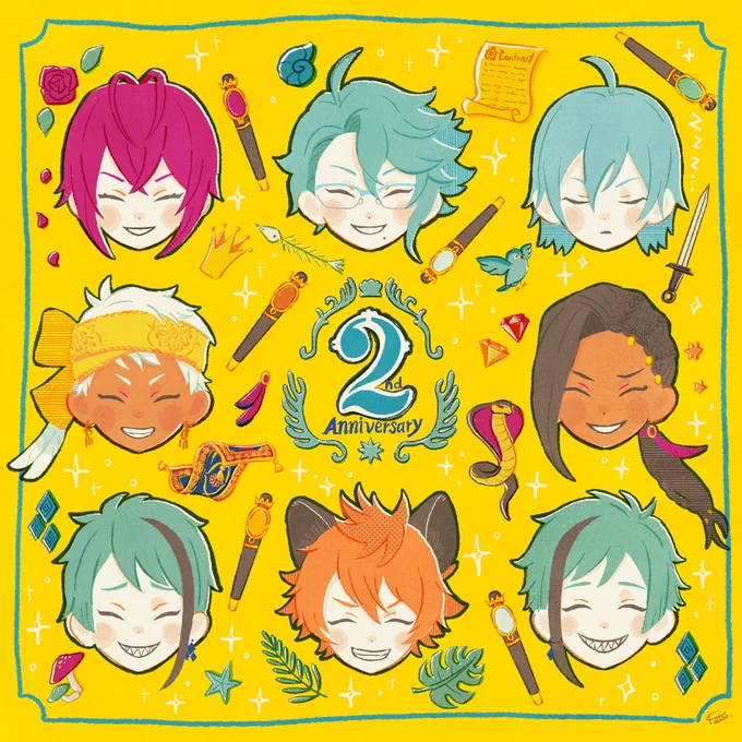 #twstファンアート
#ツイステ2周年

にっこり2年生
2周年おめでとうございました 