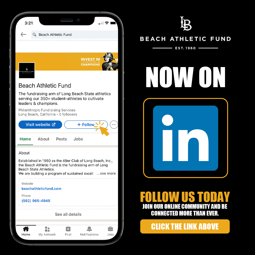LBSUBAF's tweet photo. The Beach Athletic Fund is now on LinkedIn. Click the link below for bespoke content around student-athlete success and the continuous championship mission of sustained excellence here at Long Beach State Athletics❗️

🟡 https://t.co/P6MIGei16I

@LBSUAthletics 
#GoBeach 🏝 https://t.co/IkBRsyC6vn