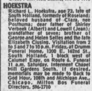 6figga_dilla's tweet photo. I was in Roseland today &amp; I saw this #ghostad. The Hoekstra family has deep Roseland roots. Like many early Roseland families they’re from Holland (hence South Holland.) “R.L.” is for Richard L. and Rich had a great life. He really never left his neighborhood. That’s dope 💯 https://t.co/KyIzsOugOQ