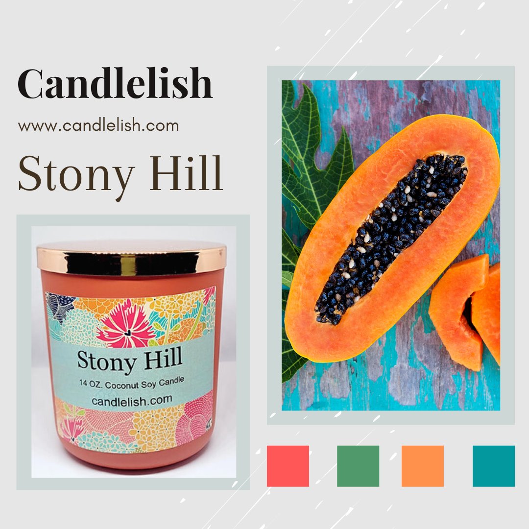 Stony Hill Coconut Soy Candle is where juicy Papaya, Apple, Passion fruit and pimento berries mingle with orchid and plumeria, balanced out with cocoa &amp; wood. 
candlelish.com
#soycandles #vegan #candles #cocoapricot #coconutwaxcandles #cocosoy #beeswaxcandles