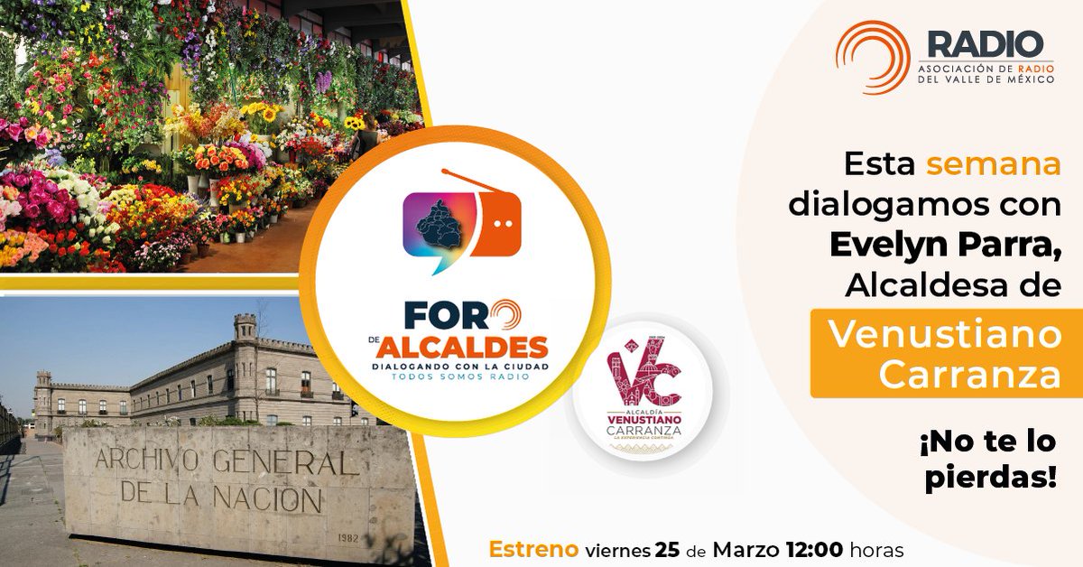 El viernes 25 de marzo la <a href="/arvmradio/">ARVM</a> platica con Evelyn Parra <a href="/evelyn_parraA/">EVELYN PARRA</a>, Alcaldesa de Venustiano Carranza <a href="/A_VCarranza/">Alcaldía Venustiano Carranza</a>. 
#ForodeAlcaldes  
#arvm #todossomosradio