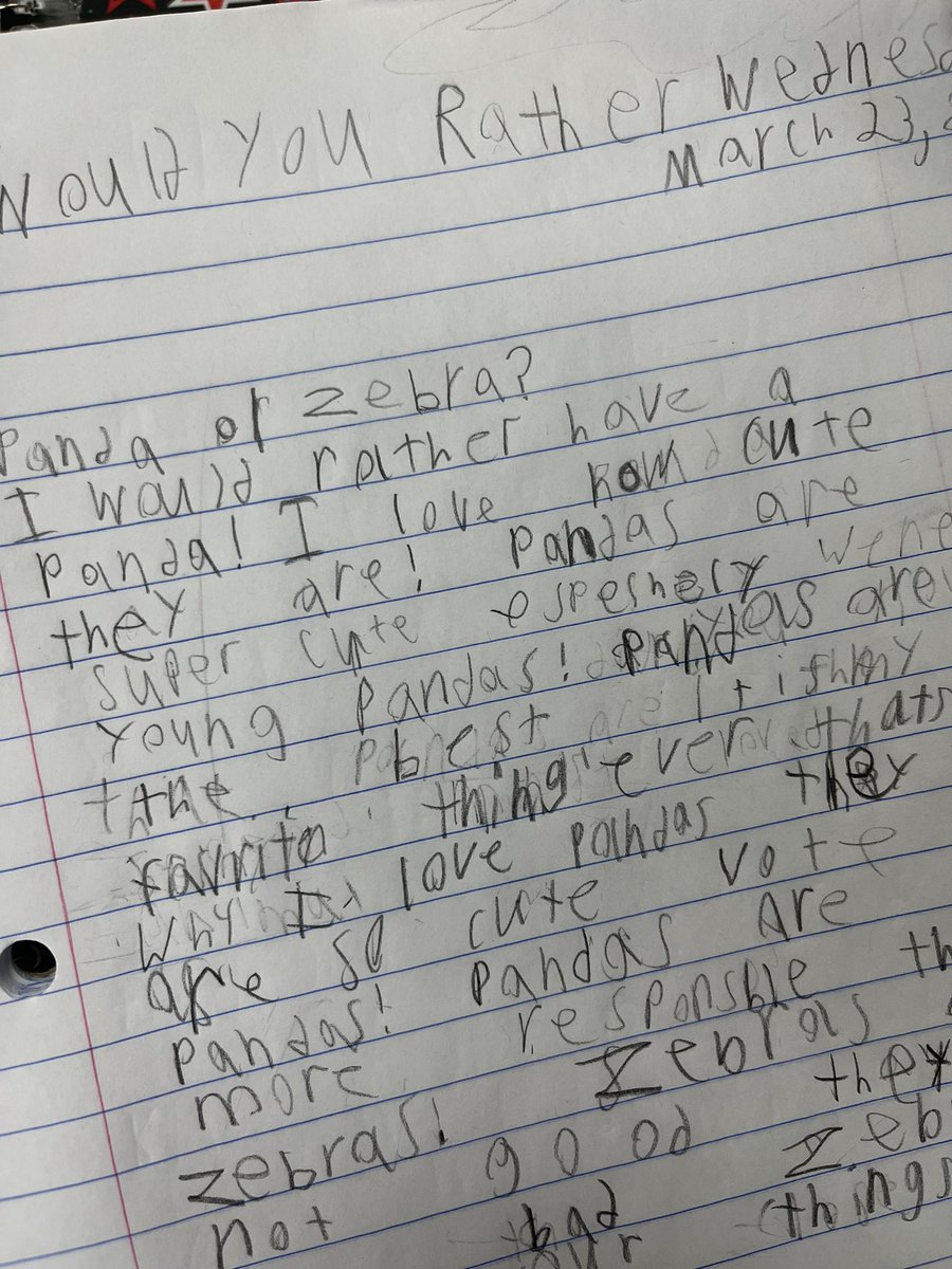 Would You Rather Wednesday!  Would you rather have a pet panda or pet zebra?  This scholar chose pandas because they are more responsible than zebras!!  Which would you rather?! <a href="/AlvaradoSouth/">Alvarado Elementary South</a> #AlvaradoExcellence