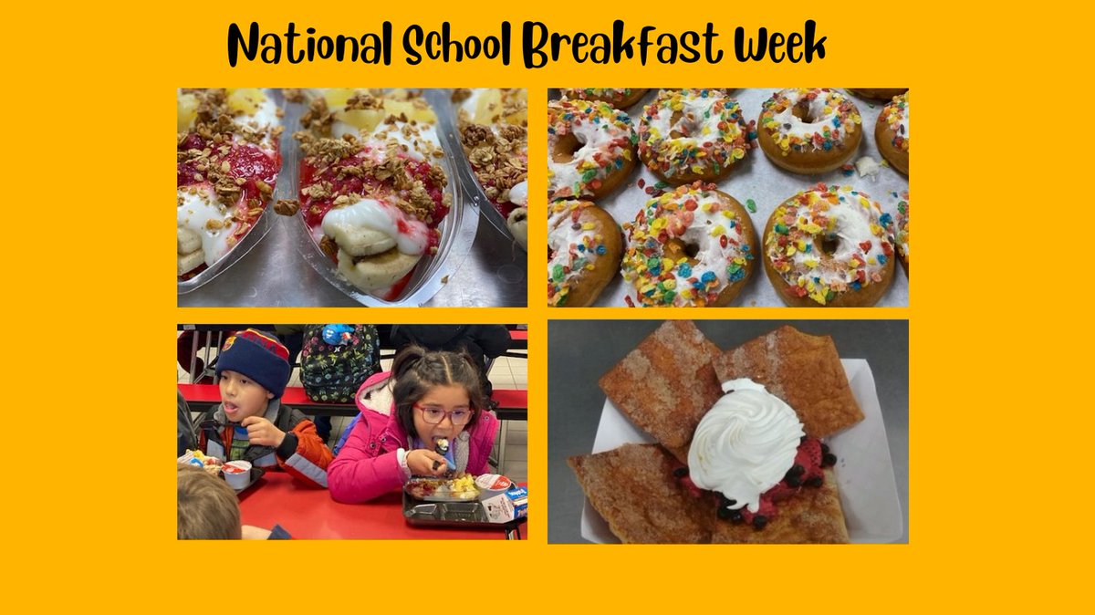 We celebrated National School Breakfast Week, March 7-11th.  We tried some new items, Banana Split Yogurt parfaits, donuts (whole grain rich), and breakfast nachos w/strawberries &amp; blueberries.  YUM, Breakfast can be so fun