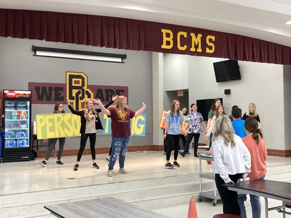 BCMiddleSchool's tweet photo. BCMS students hard at work preparing for their upcoming musical performance April 22nd-24th! #FullSteamAheadBC https://t.co/puc4MgWWIw