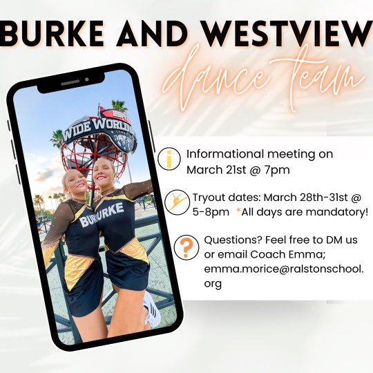 Attention future bulldogs and wolverines! Are you ready for tryouts?! 💙🖤💙🖤

*If you missed the informational meeting and need to sign up make sure to email Coach Emma Herrmann at emmaherrmann23@gmail.com