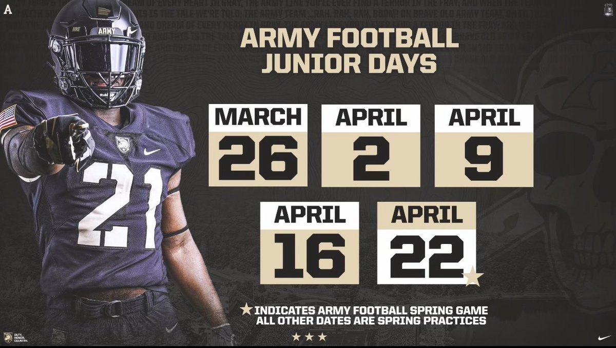 Appreciate the <a href="/ArmyWP_Football/">Army Football</a> Junior Day Invite from <a href="/CoachSeanCronin/">Sean Cronin</a>!