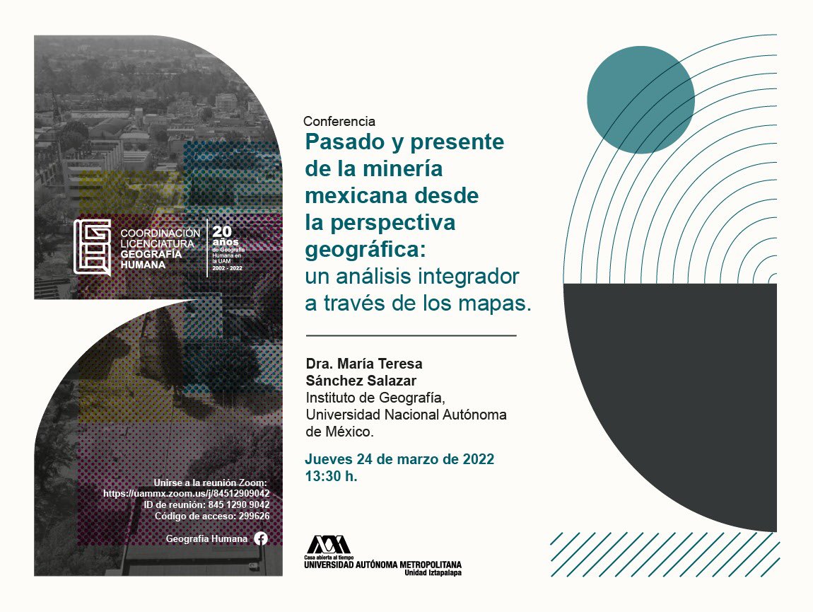 geohumanauami's tweet photo. Recordatorio de la conferencia para mañana.
13.30 hr. Estará con nosotros la Dra. María Teresa Salazar de la UNAM. #GeoHumana #XXaniversarioGeoHum https://t.co/zL8AhexUEr