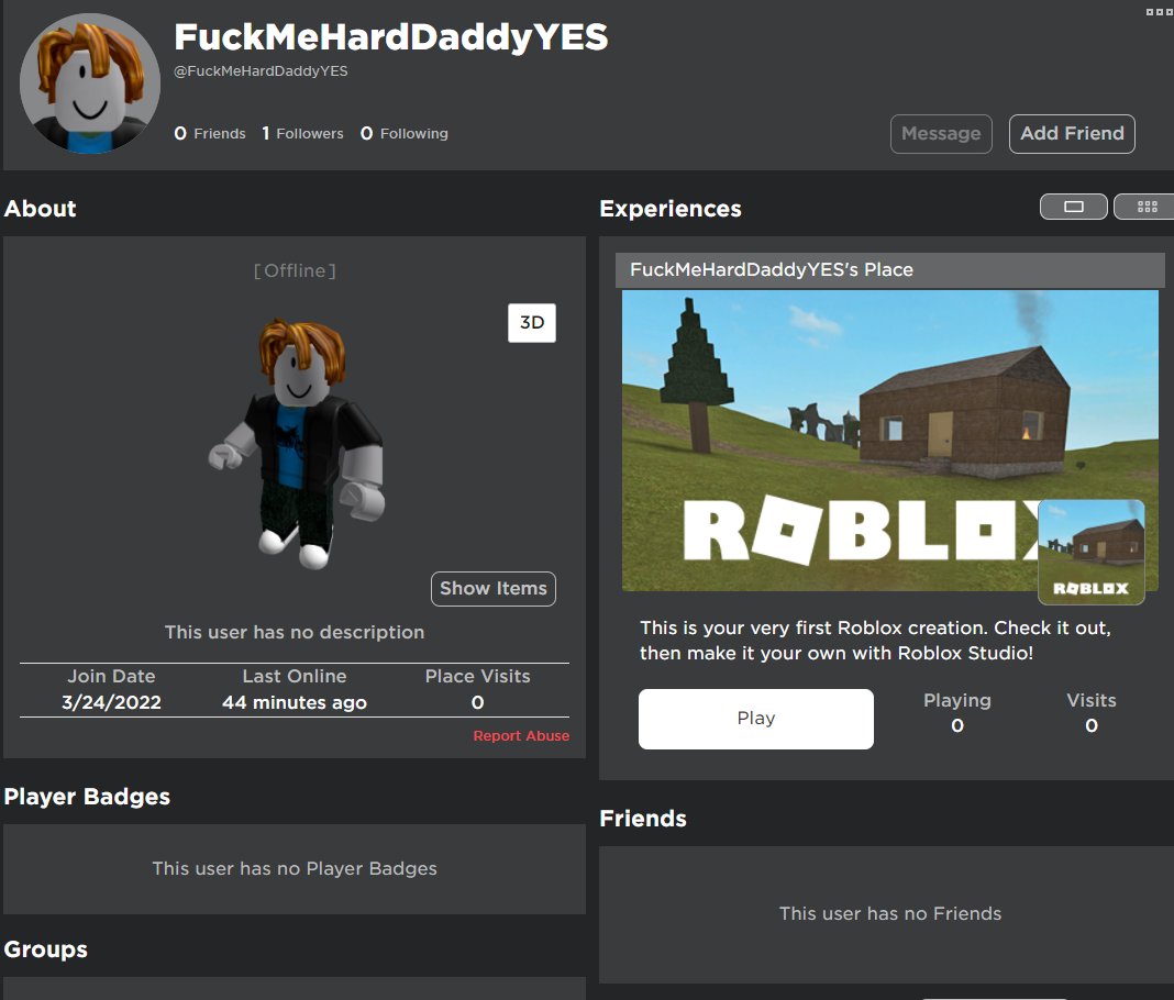 Nikalus31 on X: fuck's Profile   FuckMeHardDaddyYES's Profile  cumonmedaddypls's  Profile  WHAT IN THE FUCK ROBLOX!? #RobloxDev #roblox  #robloxmoderation  / X