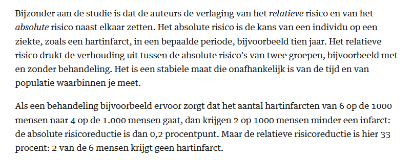 Cholesterolverlagende medicijnen zijn niet voor iedereen effectief. Soms verlagen ze het risico op hartziekte maar weinig.
U-prevent.nl is gemaakt voor artsen en patiënten het effect van een behandeling of leefstijlverandering kunnen uitrekenen.
nrc.nl/nieuws/2022/03…