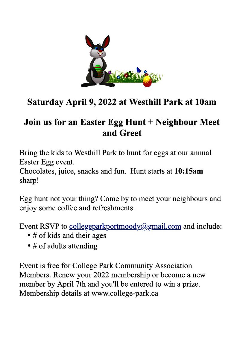 CollegeParkCA's tweet photo. Easter Egg Hunt - happening Sat April 9th at Westhill Park 🐣🐰💜😊 https://t.co/oBct8dH7N4