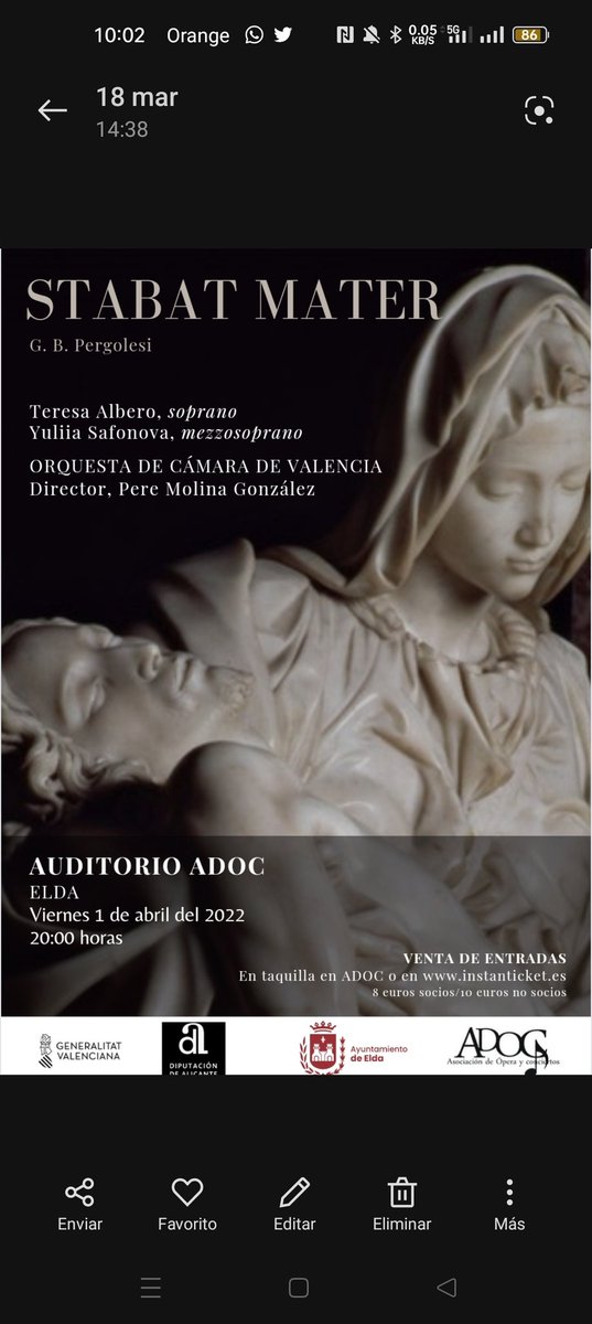 Con muchísimas ganas...Stabat Mater de G. B. Pergolesi y Salve Regina de A. Scarlatti. Si estáis cerca de Elda, os esperamos. 1 de abril. <a href="/orquestacamvlc/">Orquesta de Cámara de Valencia</a> <a href="/PereMolina1/">Pere MOLINA-GONZÁLEZ</a> @ConnectART_TE
