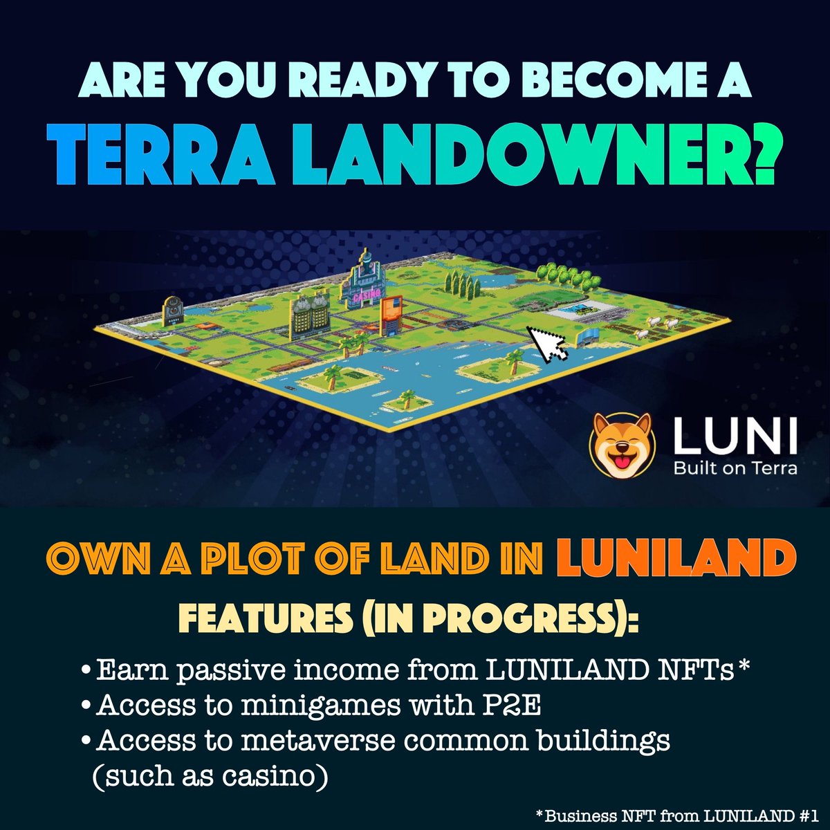 We are delighted to announce that our metaverse partner, @LUNIonTerra give us 10 WL spots for their upcoming LUNILAND mint on 31/3!🎊

1⃣ Follow @LUNIonTerra
 and <a href="/_Astro_Heroes/">ASTRO HEROES</a>
2⃣ Join discord.gg/astroheroes &amp; discord.gg/PAYMQTynWF
3⃣ Like, RT and tag 2 #LUNAtics 

⏱ : 24hrs