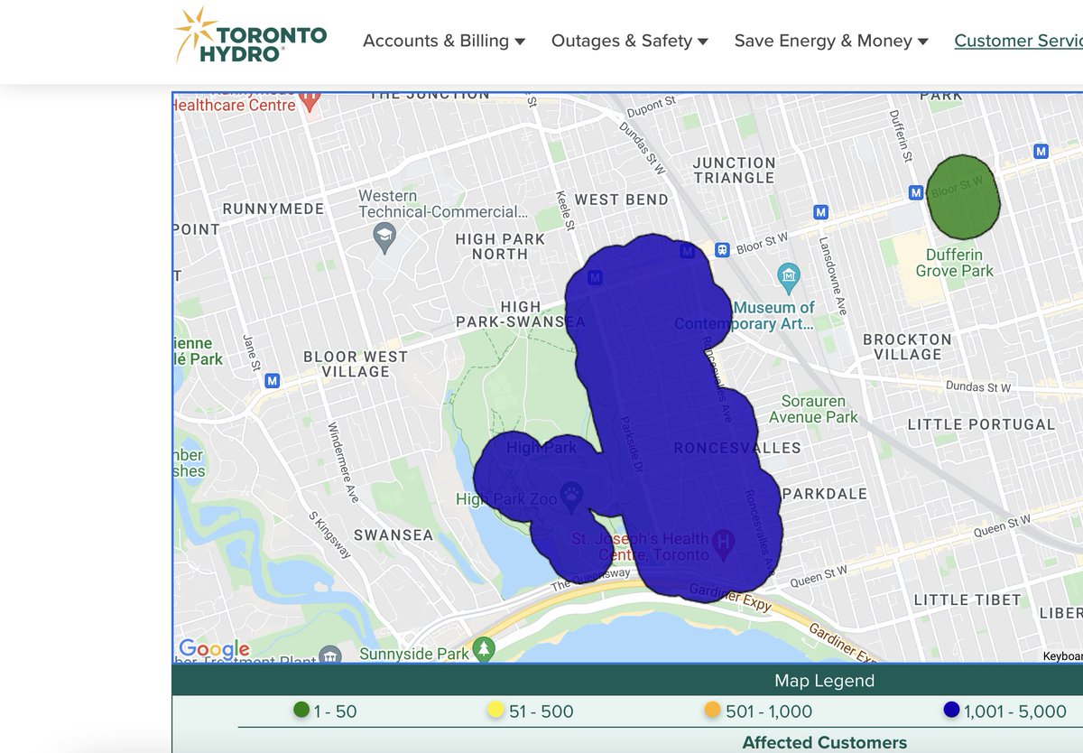 RebsD's tweet photo. Outage start time was 8:50pm. Estimated restoration of power per @TorontoHydro is 5:50am. Bedding down beside the gas fireplace tonight. #darkTO #WestTO https://t.co/IqM2e07ibD