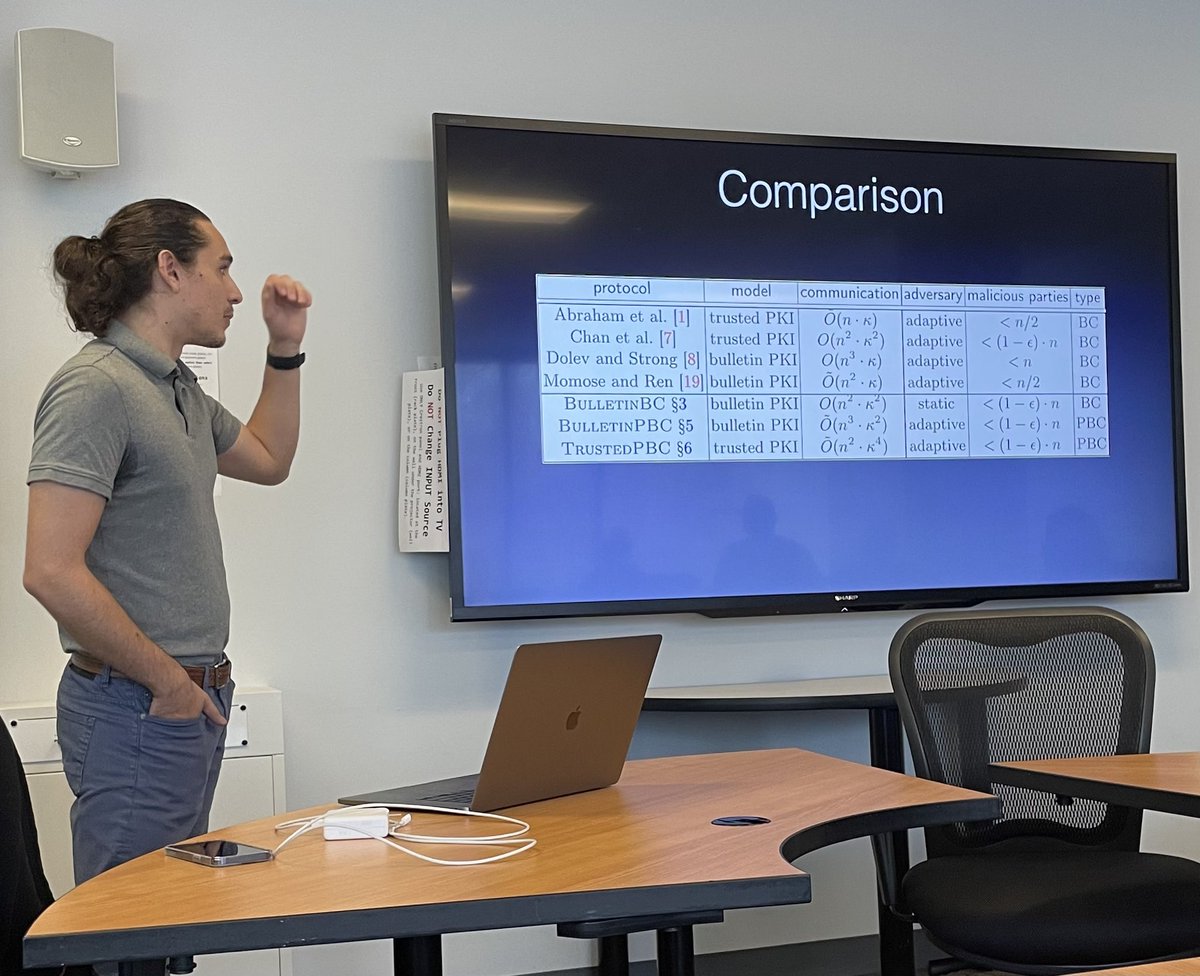 FBaldimtsi's tweet photo. Thanks to @GeorgiosTsimos for giving an invited talk at the Crypto reading group @GMUCompSci today! Very interesting results on broadcast protocols with reduced communication https://t.co/UKcHnoFUPI jointly with @julian_loss @chbpap https://t.co/LWHFrZ6y8T