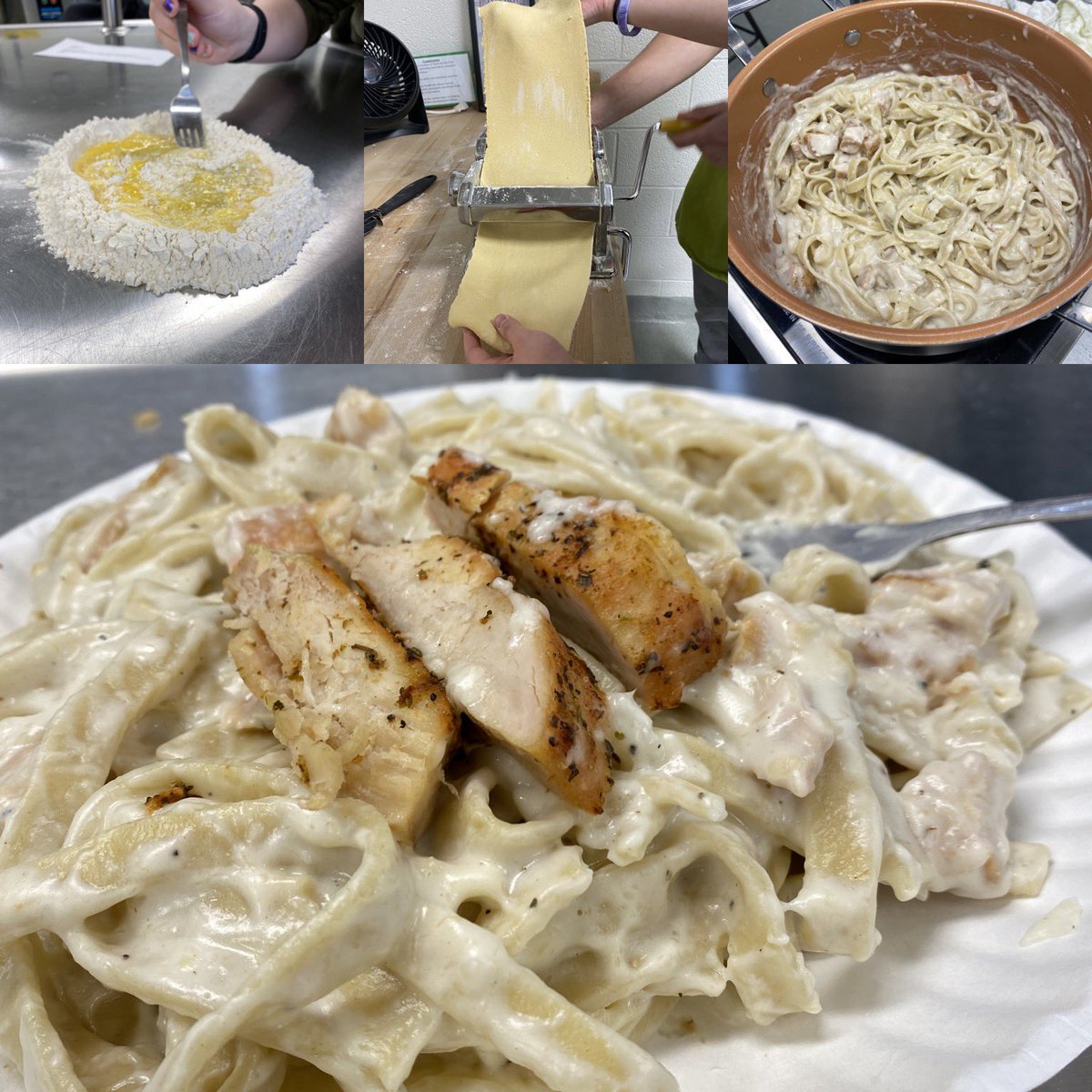 ICWest_FCS's tweet photo. Culinary Arts students boiled the noodles they made and whipped up a cream sauce for a final product of chicken fettuccine alfredo…yum! https://t.co/N50NiFCXwr