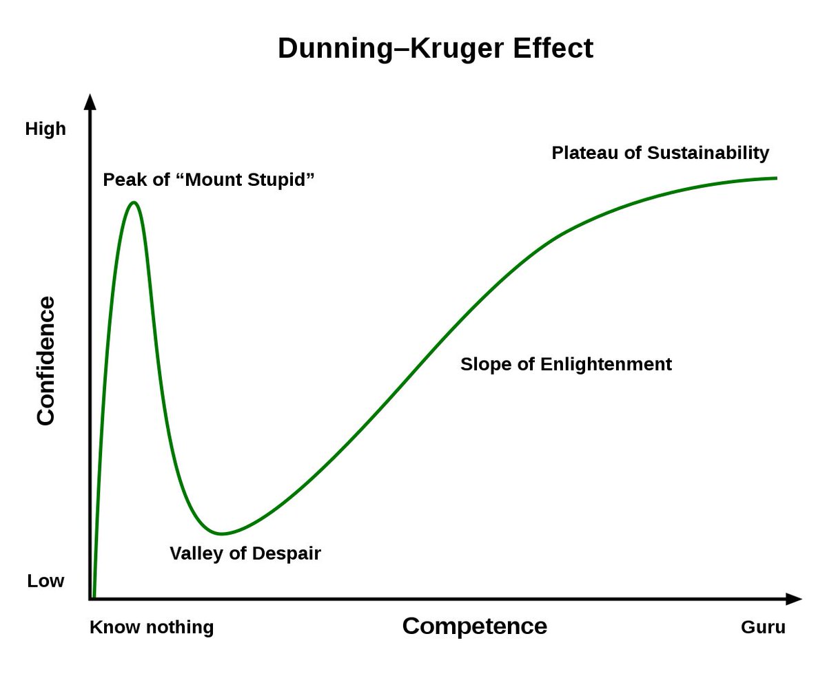 A little knowledge is dangerous sometimes! How many times we were not aware of our deficiencies and we had over estimated our ability and performance? #Dunning_Kruger_Effect #confidence #competency #awareness #overestimation #ability #performance #wisdom #experience