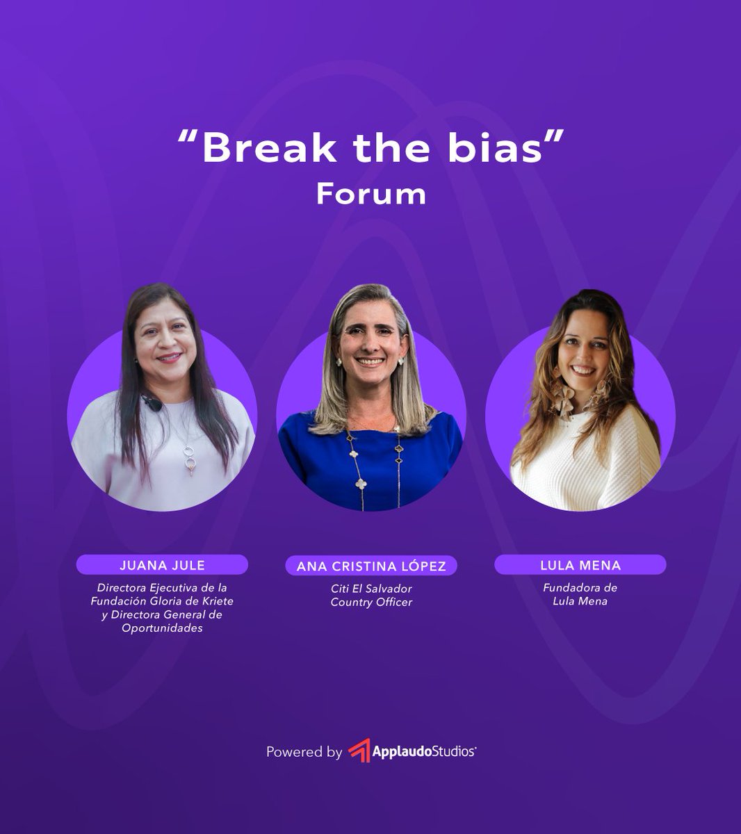 applaudo_'s tweet photo. Meet Juana Jule, Ana Cristina Lopez and Lula Mena, our guests who will be participating in the "Break the bias" Forum at the #WomenEmpoweringPeople2022 at FEPADE auditorium!🤩

There are only 5 days left. Register here: https://t.co/PS7fBnylnl

#WomenLeaders #BreakTheBias https://t.co/brro2FcTAS