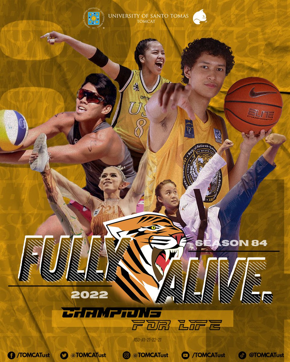 TOMCATust's tweet photo. UAAP is finally back! Get ready to roar loud and proud as the UST Growling Tigers play their hearts out and bring back the crown to España!

#UAAPSeason84 tips off this Saturday, March 26.

#GoUSTe
#FullyAlive
#ChampionsForLife https://t.co/GILLp3cC4d