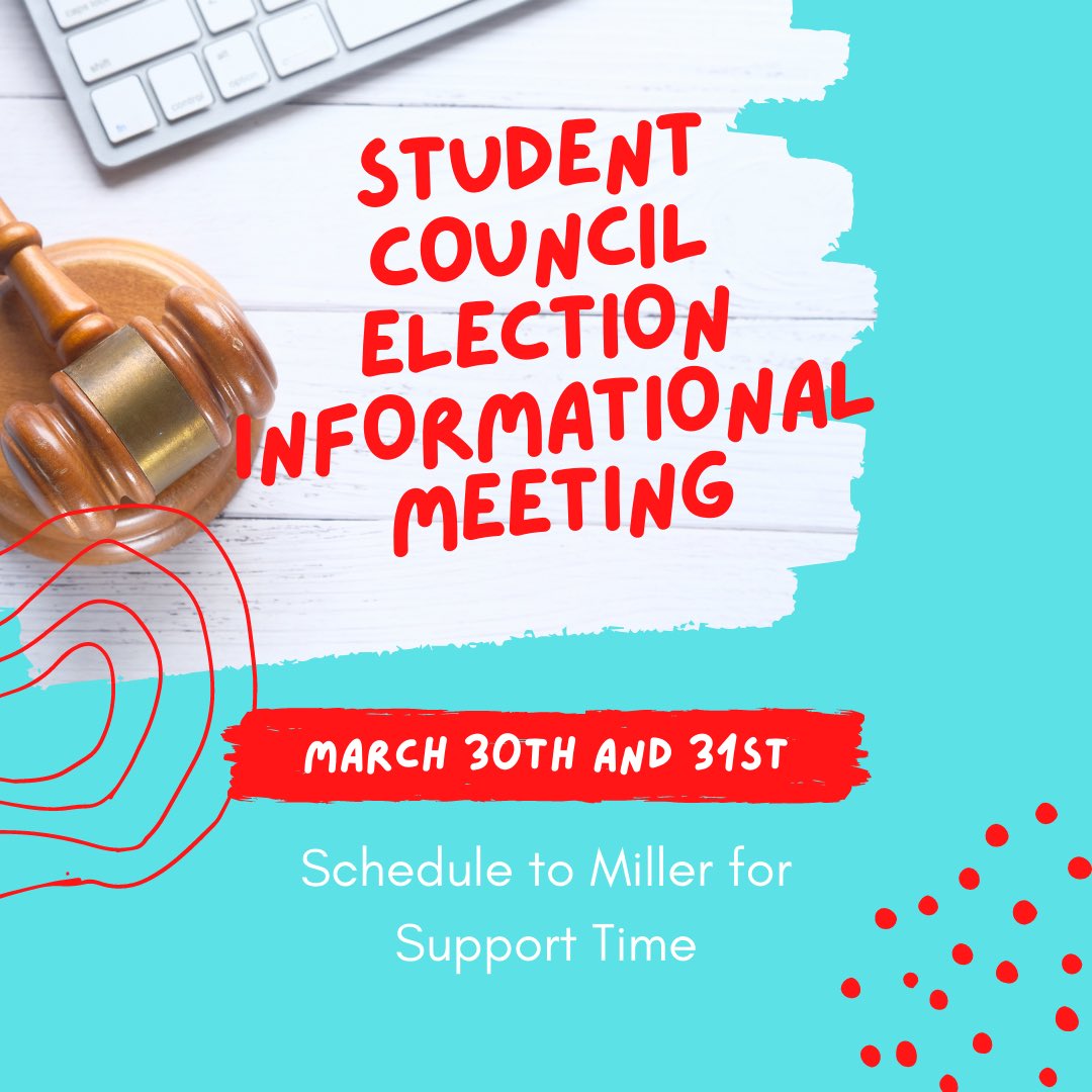 Interested in joining student council? Attend one of our informational meetings on March 30th or 31st! We hope to see you there!