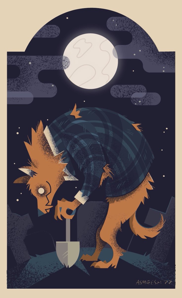 「The Graveyard Shift. 

#WerewolfWednesda」|Smeesh 🌱 Illustrator for hireのイラスト