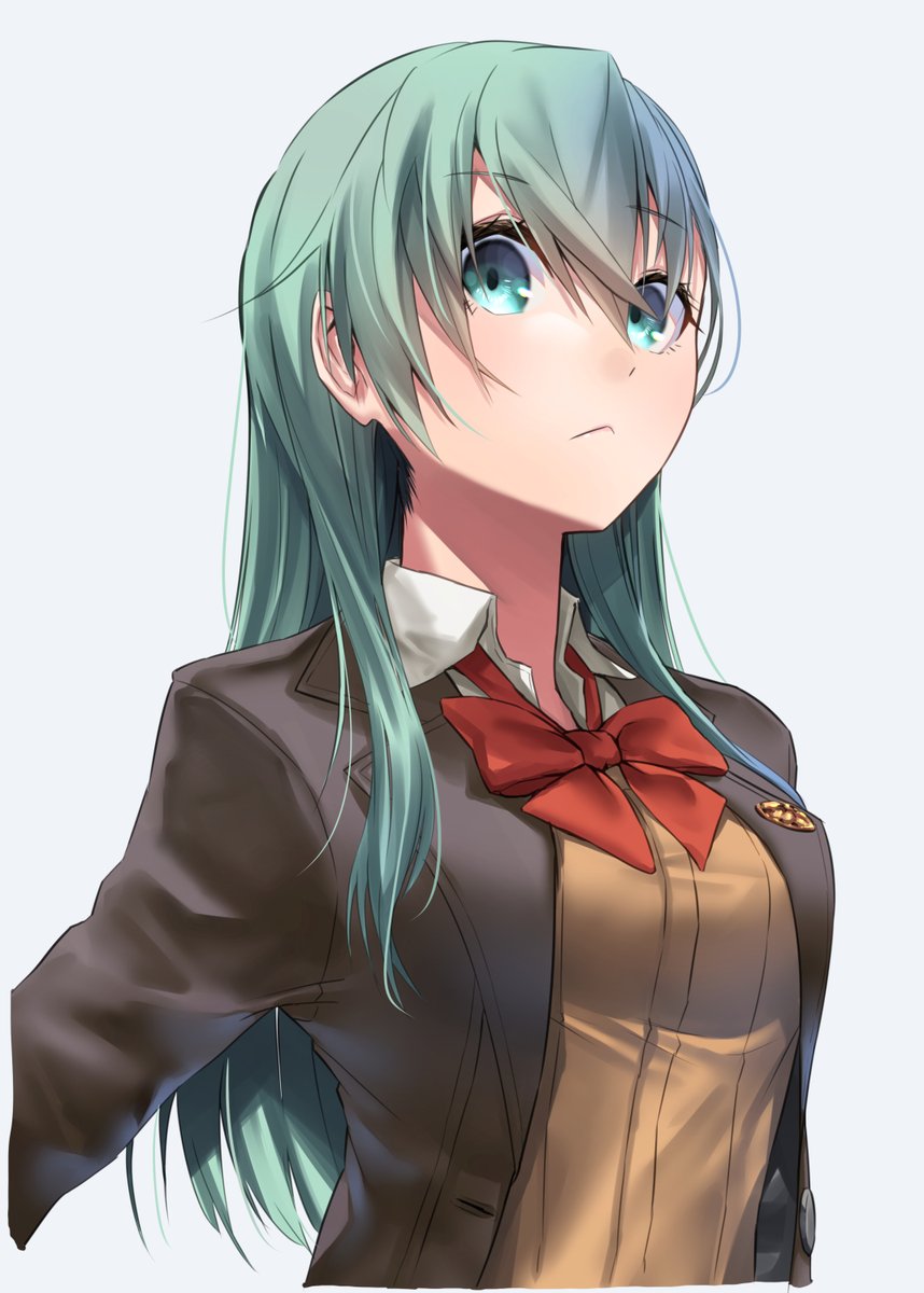 suzuya (kancolle) 1girl solo long hair white background simple background jacket upper body  illustration images