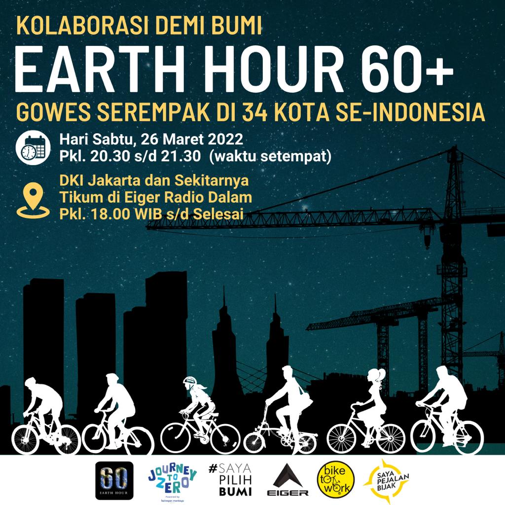 B2WIndonesia's tweet photo. GOWES SEREMPAK 34 Provinsi di INDONESIA

Untuk peringatan Earth Hour tahun ini, Sabtu, 26 Maret 2022, @B2WIndonesia berkolaborAKSI dengan Earth Hour Indonesia (EH Indonesia) dan Journey to Zero (JtZ) menyelenggarakan virtual ride sejauh 14 km. https://t.co/tK4jt136Zp