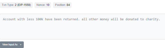 0xavarek's tweet photo. Here is where this hack gets really interesting.

During the process of our probe, we discovered a hidden message that was embedded by the hacker in this particular transaction https://t.co/k3fHBn0uXS.

In viewing the input data as UTF-8, we found this: https://t.co/iCbUWh52wf