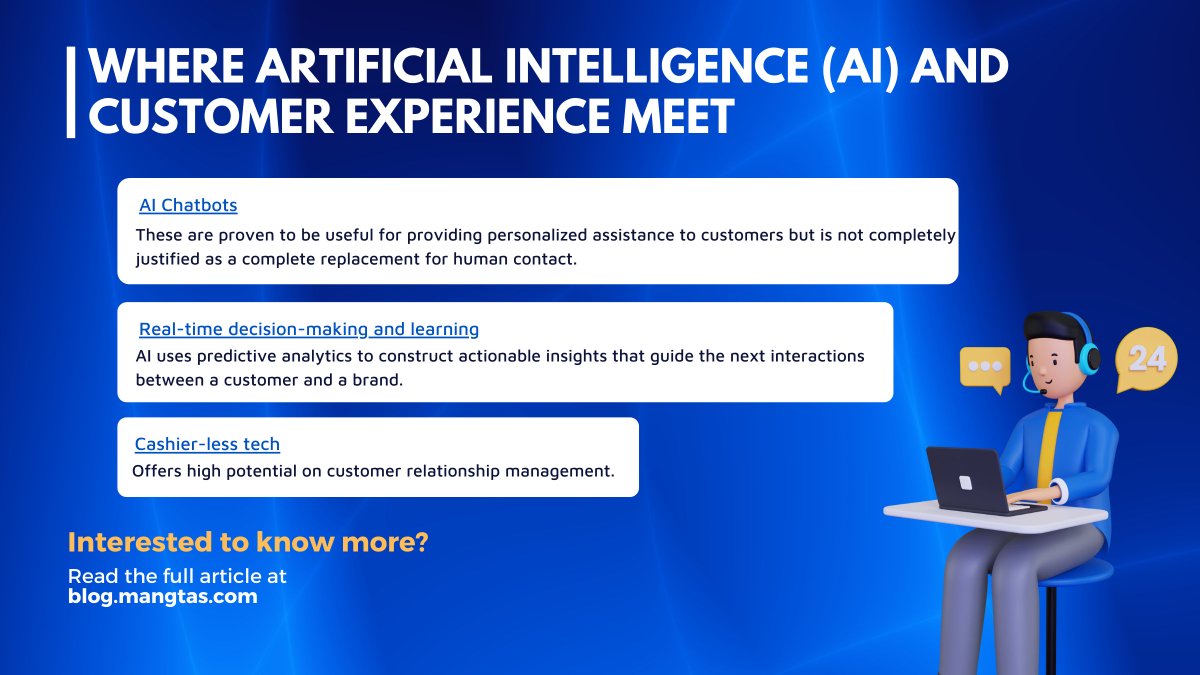 pro5ai's tweet photo. Day by day, we continuously reimagine customer experience as it immerses with the advanced technology that is regularly being served to us.
Where exactly do AI and customer experience meet?
Read on: https://t.co/WnHG0hlcd1
#technology #techofthefuture #artificialintelligence https://t.co/WsKamTBK9s