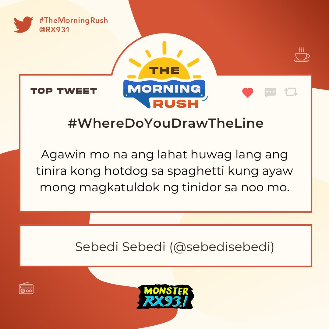 RX931's tweet photo. Top Entry: #WhereDoYouDrawTheLine from @sebedisebedi #TheMorningRush https://t.co/roBUPQ9sj3