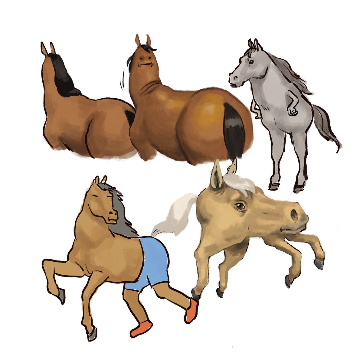 sketchshark's tweet photo. I did some iPad doodles on a plane. I am a horse expert now so naturally I drew these graceful and anatomically accurate friends 🐎✨✌️ https://t.co/el8pvzFa0b
