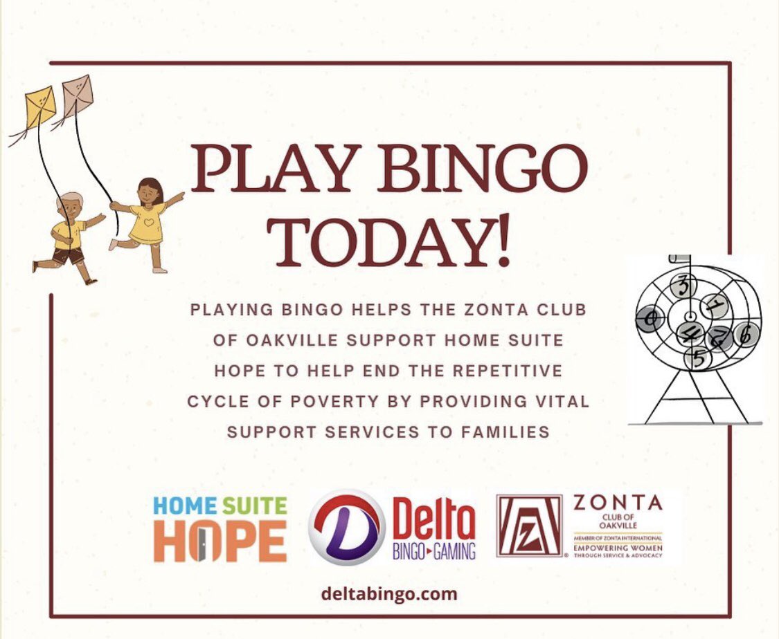 ZontaOakville's tweet photo. โญ๏ธโญ๏ธโญ๏ธPLAY Bingo Today and help support @homesuitehope
#zonta #zontaoakville #district4 #oakville #halton #bingo #deltabingo #support #play #fun #homesuitehope #localcharities https://t.co/HcSW7TspHa