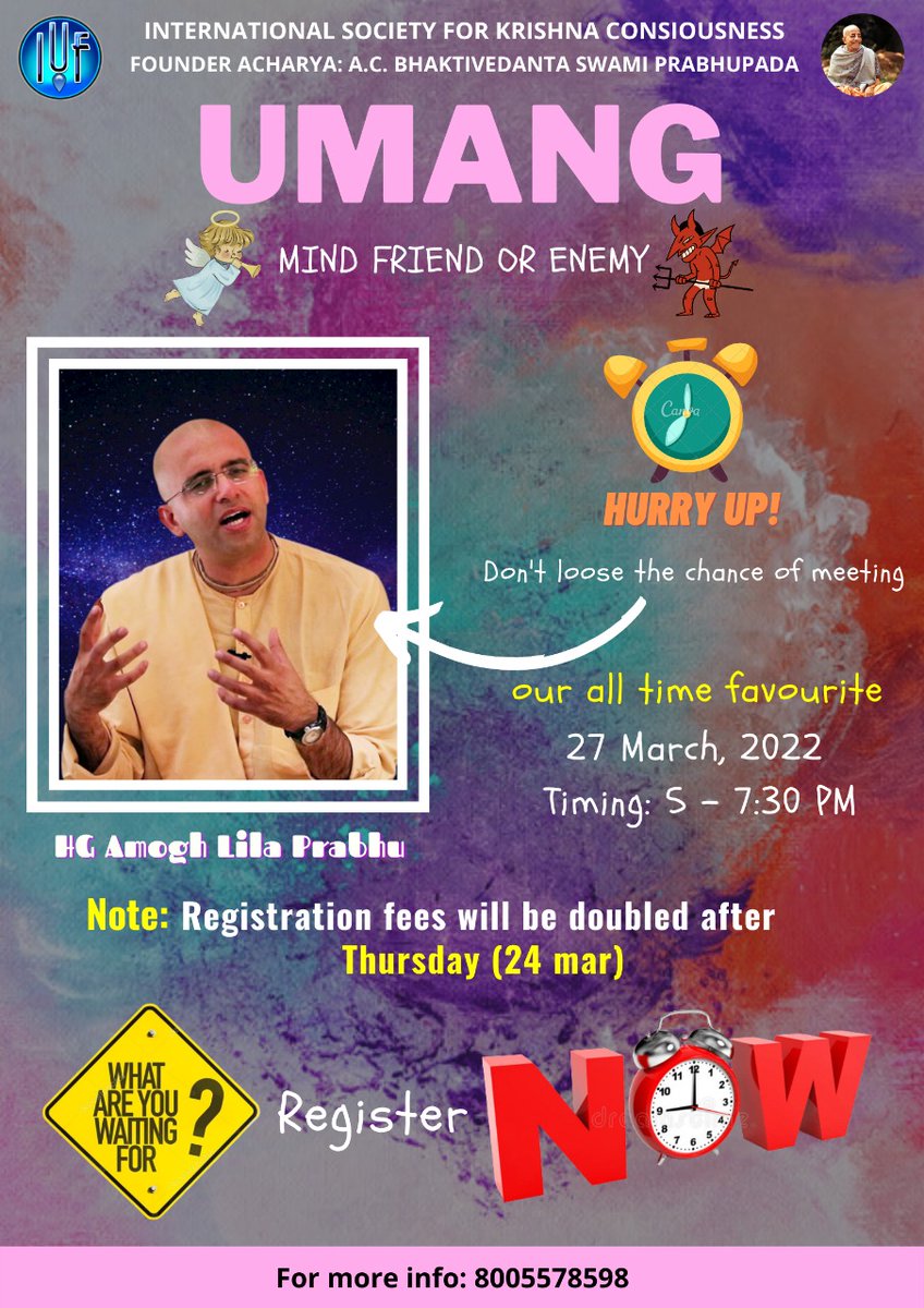 iyfnoida's tweet photo. 🥳🥳Hare Krsna🥳🥳
UMANG Registration Fee will be doubled after Thursday (24 March) 
https://t.co/WvvAd1M2p2 https://t.co/JFQ8ObP3j2