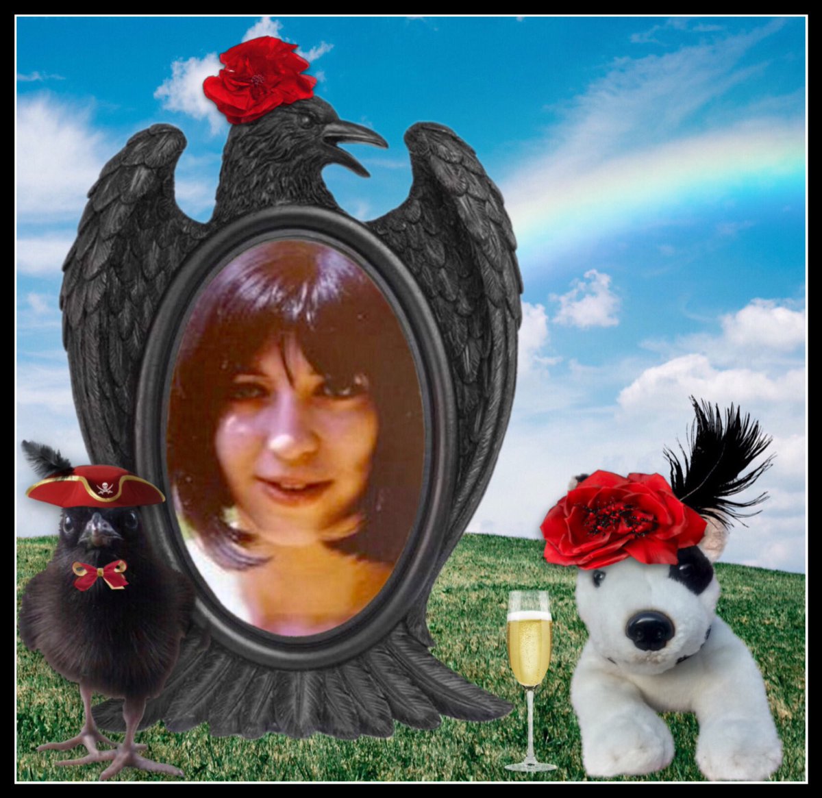 MuddlesDog's tweet photo. @SantasCat Iz wearing my fanciest hat to celebrate the life of 2 very missed & luffed pals, POE FRUM IDAPOE & her wonderful human, SANDRA BERGSON🌈.
Theyz are furever in our hearts & will never be forgotten. Adieu fur now, dear pals. *raises glass skywards* 💛🪶🌈
#RememberPoe #RIPSandra https://t.co/s5MPZOIg5e