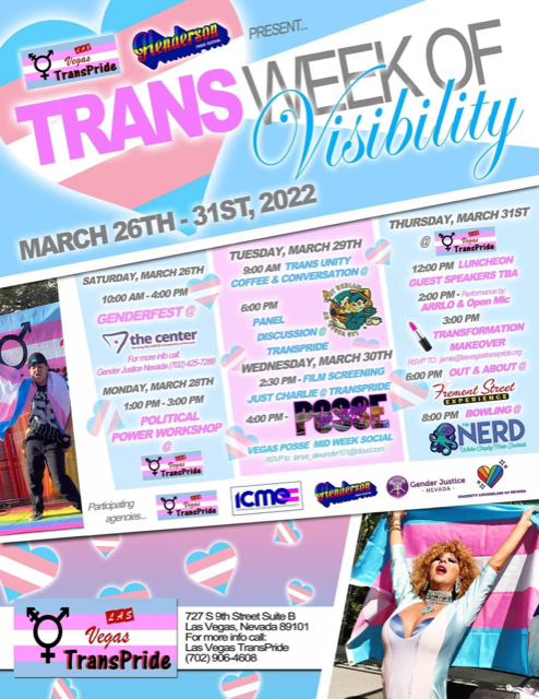 BattleBornProg's tweet photo. Check out Genderfest at @thecenterlv starting on Saturday March 26th from 10am-4pm, as well as these other #TransWeekofVisibility events happening next week! #ProgressiveUniversity https://t.co/Yn3JwZghar