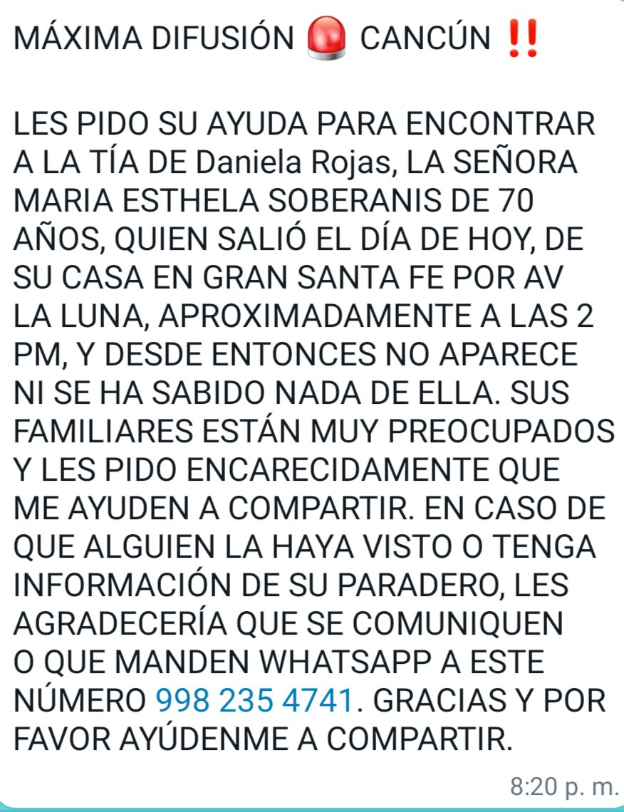 lau_arci's tweet photo. 🆘 #Cancun se busca a la SRa. Más Esthela Soberanís. Salió de su casa en Gran Santa Fe aprox a las 2 y no se sabe nada de ella 
Información 👇👇 @VivoEnCancun  me ayudas compartiendo? Gracias https://t.co/csWXu681Rk