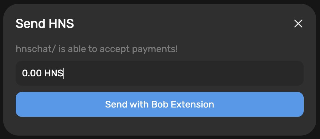 hnschat's tweet image. Send $HNS to your friends through hnschat with the bob extension. Setup HIP2 to join the fun. 
#HNS