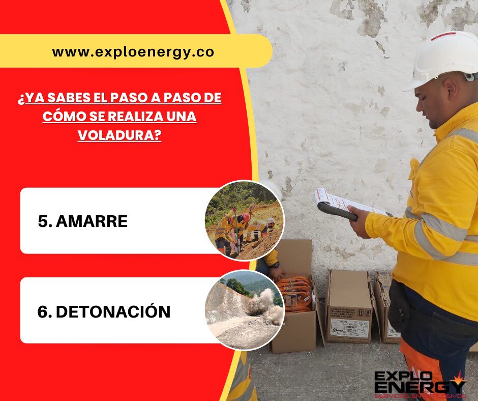 exploenergy's tweet image. ¿Ya sabes el paso a paso de cómo se realiza una voladura? 

Acá te explicaremos paso a paso, para mayor información nos encuentras en exploenergy.co