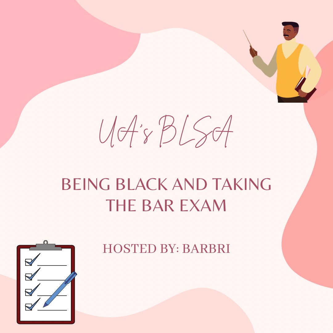 UA_BLSA's tweet photo. Barbri director Jonathan Augustin joined us to discuss being Black and taking the bar exam. It was a great session to get a heads up on some things our non-Black peers are already aware of coming into law school!!✨ https://t.co/RrdbiJBphz