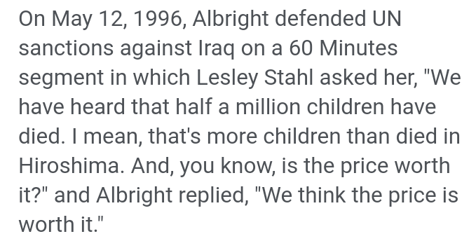 DobkinJulio's tweet photo. Le criminal de guerra horribile Madeleine Albright, qui adjutava Bill Clinton in assassinar plus que 500,000 infantes sub le etate de 5 in Iraq e declarava que lor mortes era un costo acceptabile, ha morite. Io pensa que su morte es acceptabile. https://t.co/EuGaimtekv