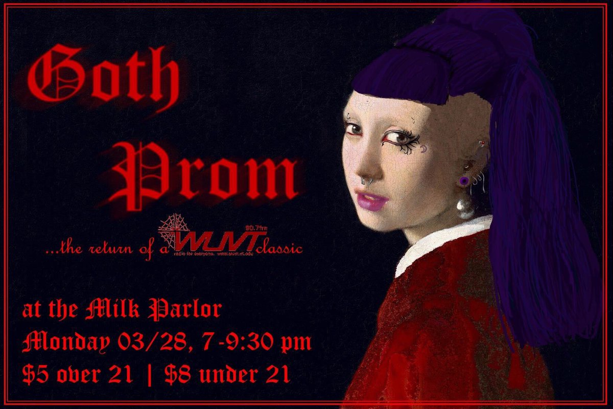 WUVTFM's tweet photo. What is goth prom?

It’s prom but goth. Simple. Live the phase for a night to kick off WUVTs spring radiothon. 🖤 https://t.co/QxgmoDHcfB