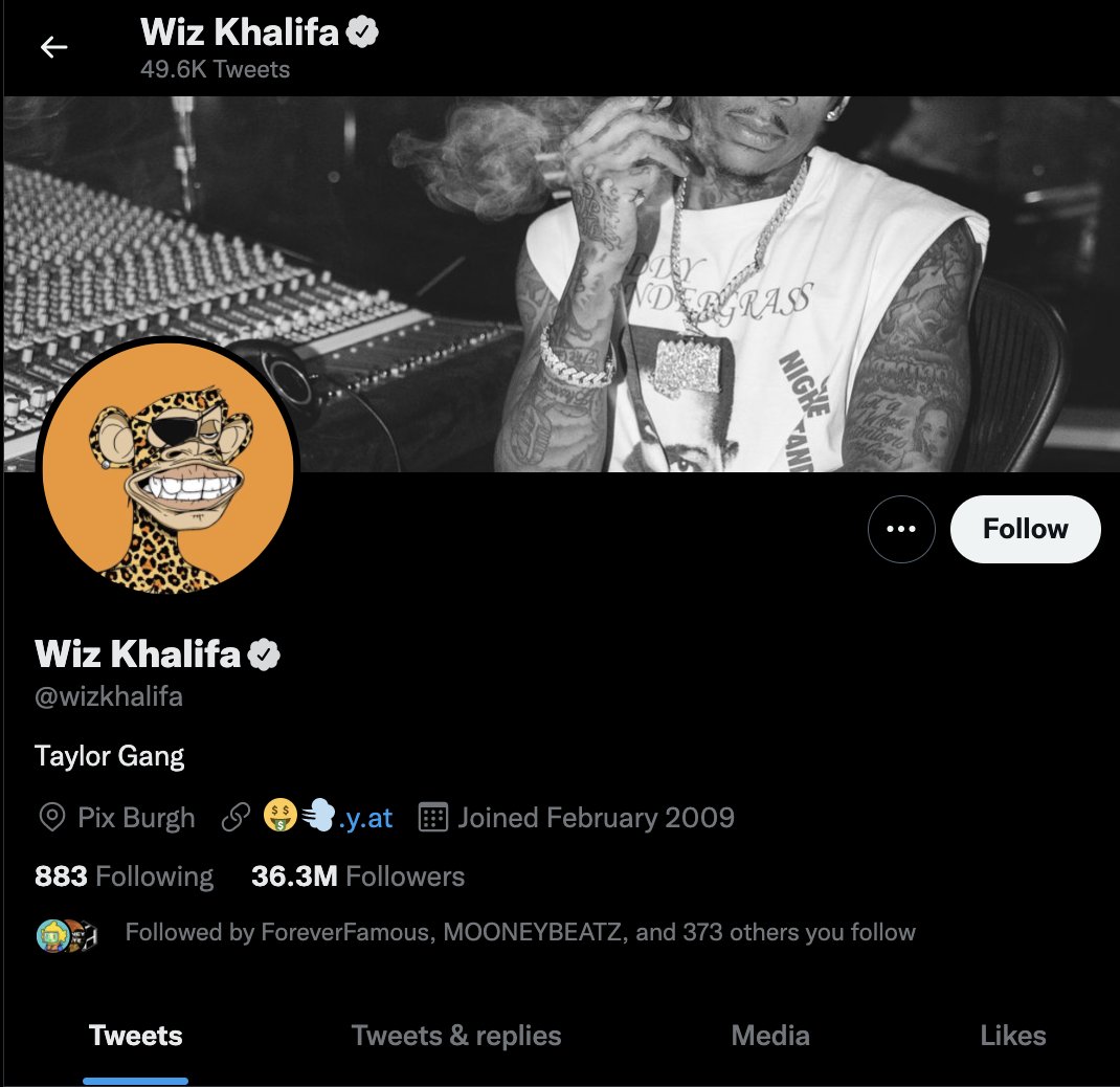 Wiz Khalifa Aped in ! 🦍  <a href="/wizkhalifa/">Wiz Khalifa</a> 
#NFTs #NFTCommunity #BAYC #MAYC #wizkhalifa #hiphop